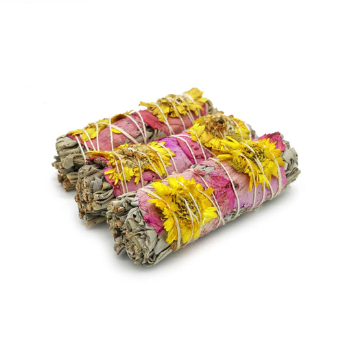 'Amor' Floral White Sage Smudge Stick (4 in)