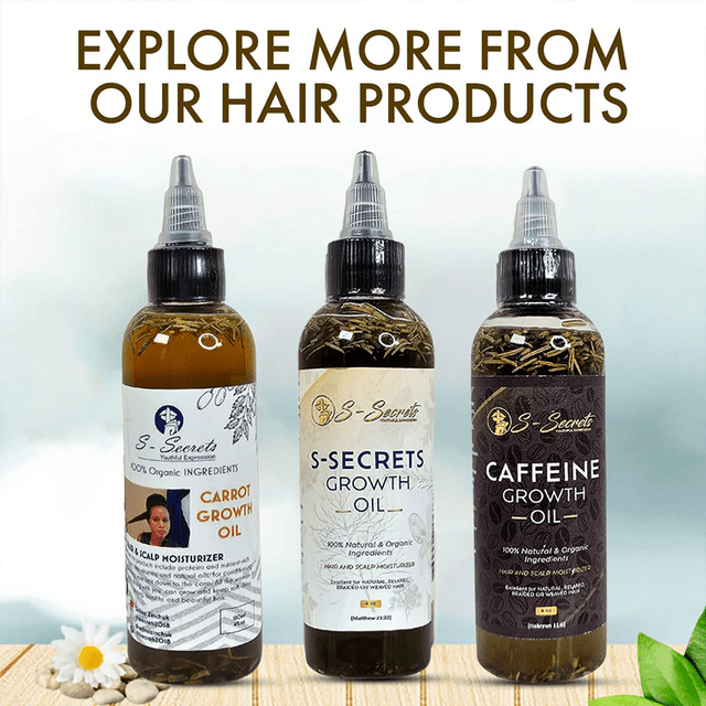 S-Secrets Hair Growth Bundle - Ultimate 3 x 4oz Bottles with Biotin, Ayurvedic Herbs, Essential Oils, Saw Palmetto & Scalp Stimulator Oil