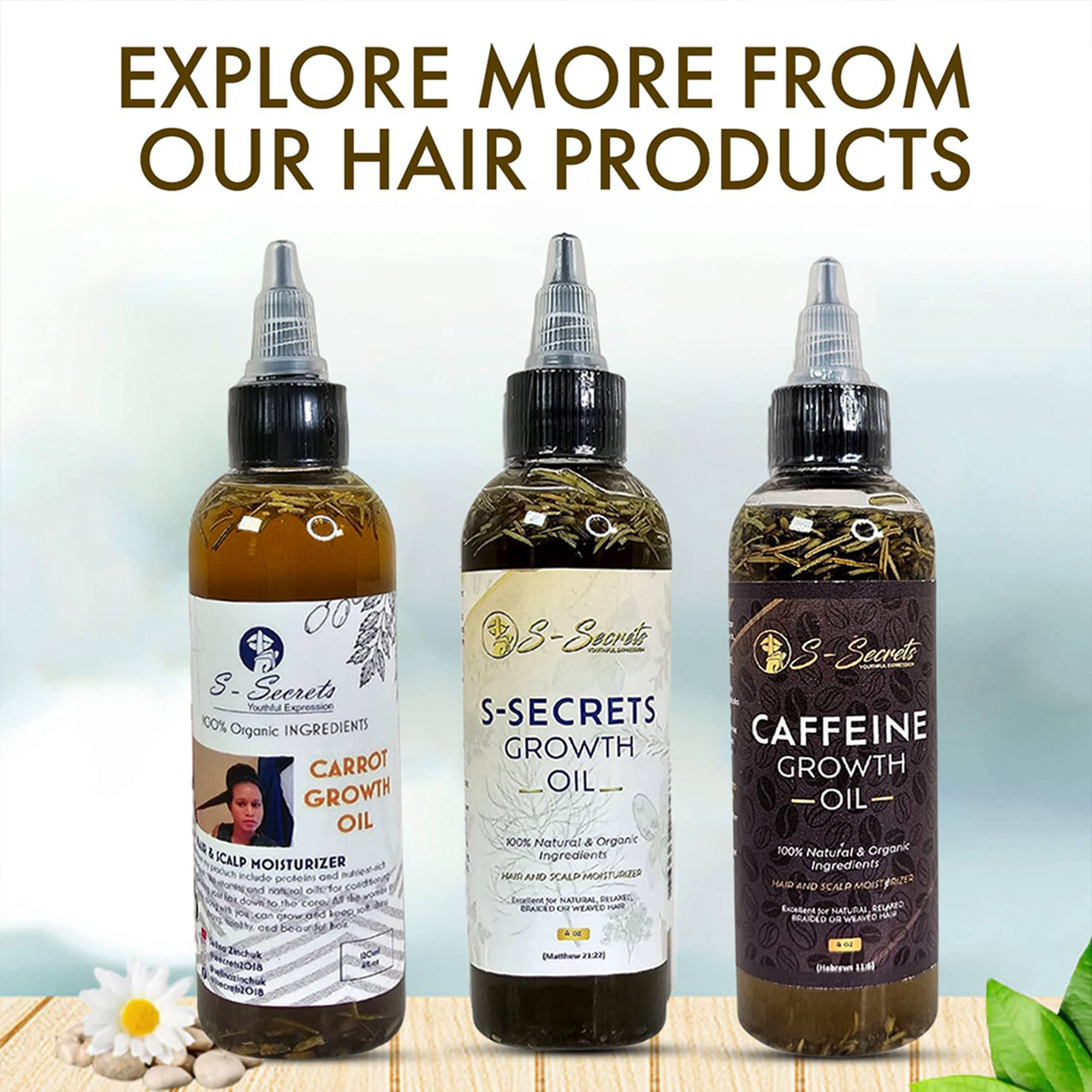 Caffeine Hair Growth Oil 4oz - Herbal Blend with Biotin & Essential Oils for All Hair Types