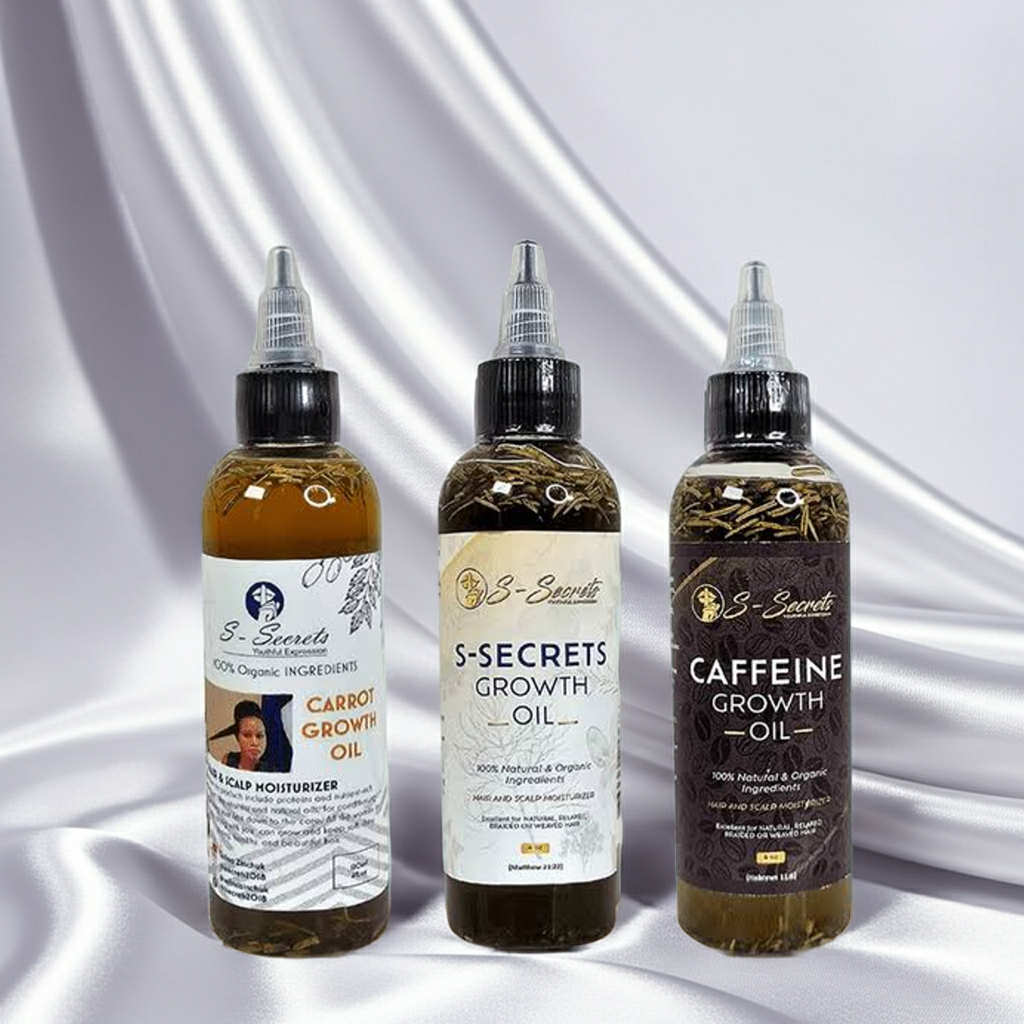 S-Secrets Hair Growth Bundle - Ultimate 3 x 4oz Bottles with Biotin, Ayurvedic Herbs, Essential Oils, Saw Palmetto & Scalp Stimulator Oil