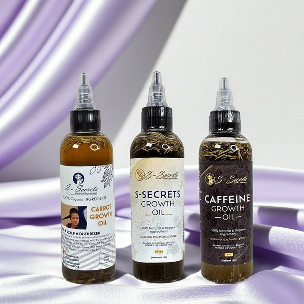 S-Secrets Hair Growth Bundle - Ultimate 3 x 4oz Bottles with Biotin, Ayurvedic Herbs, Essential Oils, Saw Palmetto & Scalp Stimulator Oil