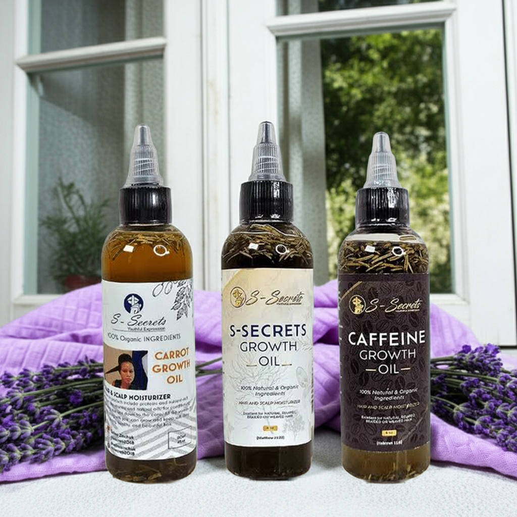 S-Secrets Hair Growth Bundle - Ultimate 3 x 4oz Bottles with Biotin, Ayurvedic Herbs, Essential Oils, Saw Palmetto & Scalp Stimulator Oil