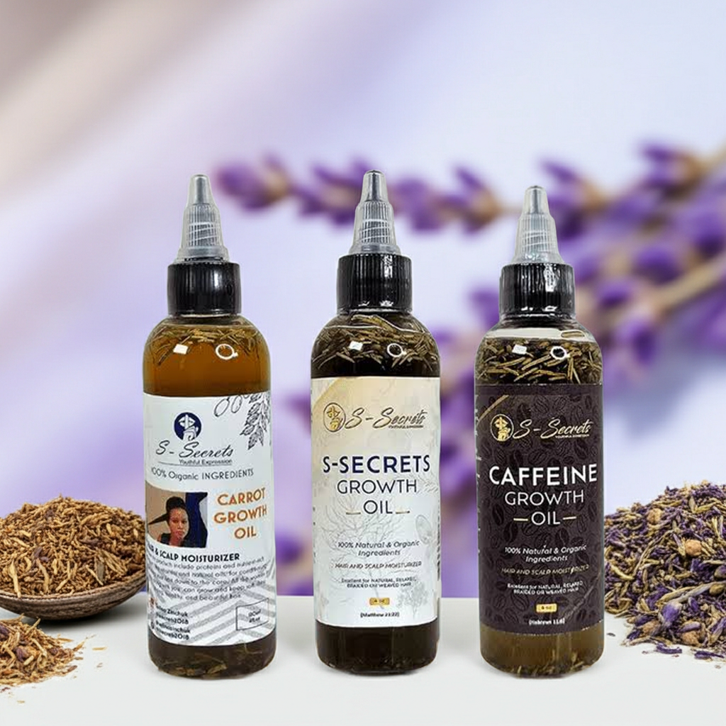 S-Secrets Hair Growth Bundle - Ultimate 3 x 4oz Bottles with Biotin, Ayurvedic Herbs, Essential Oils, Saw Palmetto & Scalp Stimulator Oil