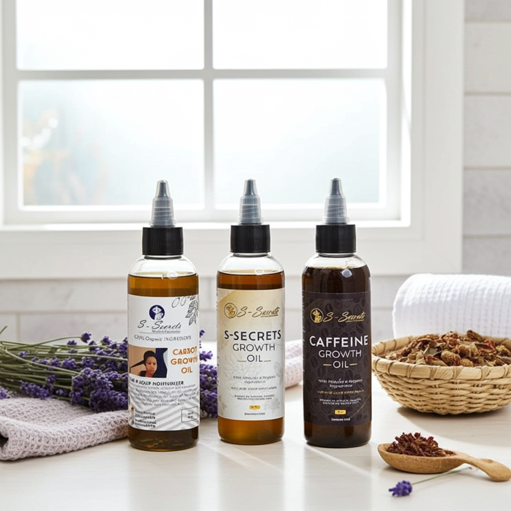 S-Secrets Hair Growth Bundle - Ultimate 3 x 4oz Bottles with Biotin, Ayurvedic Herbs, Essential Oils, Saw Palmetto & Scalp Stimulator Oil