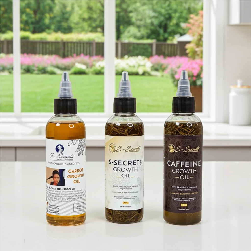 S-Secrets Hair Growth Bundle - Ultimate 3 x 4oz Bottles with Biotin, Ayurvedic Herbs, Essential Oils, Saw Palmetto & Scalp Stimulator Oil