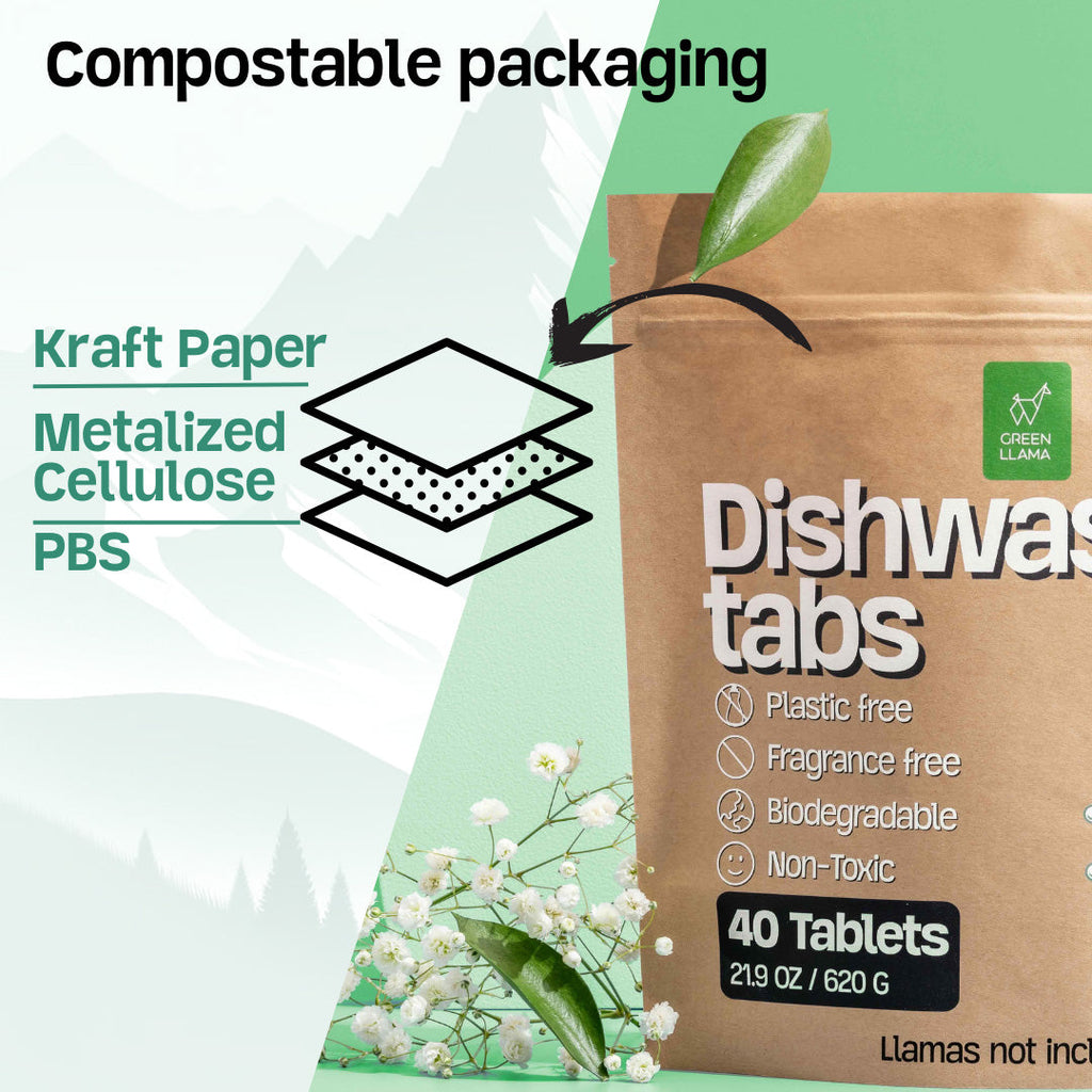 Eco-Friendly Dishwasher Tablets - Plastic-Free, Fragrance & PVA Free, 40 Loads